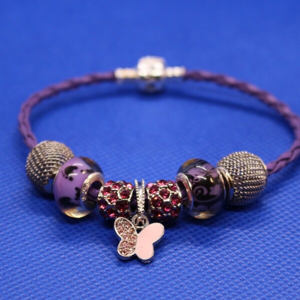 Bracelet de style Pandora violet enchanteur | Collection de perles et breloques scintillantes