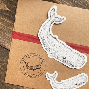 Vinyl Stipple Whale Sticker | Two Sizes | Black and White | weatherproof die cut sticker