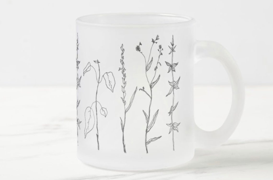 Minimalist Botanical Frosted Glass Mug Microwave Safe Etsy