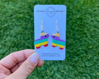 Burro Pinata Earrings: Colorful Folk Art Studs