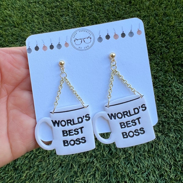 The Office's World's Best Boss Earrings | Polymer Clay | Michael Scott | Handmade | One of a Kind | The Office | Coffee Cup Earrings