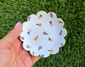 Colorful Flowers Trinket Dish,Desk Organization,Tacher Gift, Clay Ring Dish,Polymer Clay Trinket Dish,One of a Kind Gift,Desk Organization