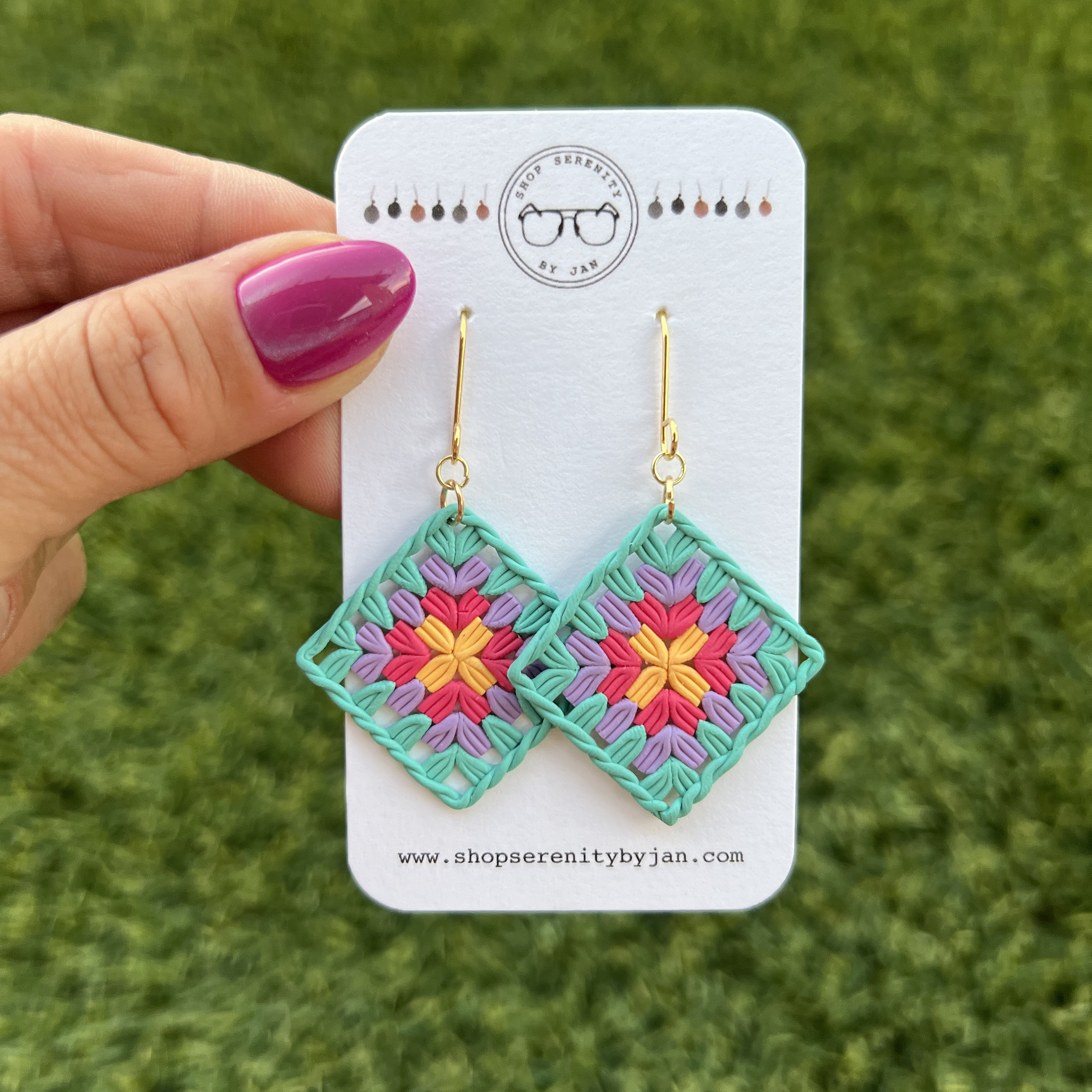 Granny Square Earrings, Crochet Earrings, Polymer Clay Earrings, Dangle Earrings, Knitting, Color Block Earrings,Statement Earrings,Colorful