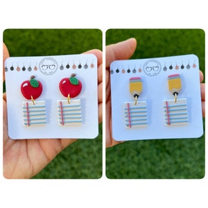 Back to School Paper Earrings, Pencil Clay Earrings, Teacher Earrings, Gift for Teacher, One of a kind gift, School Supplies, Apples, Paper
