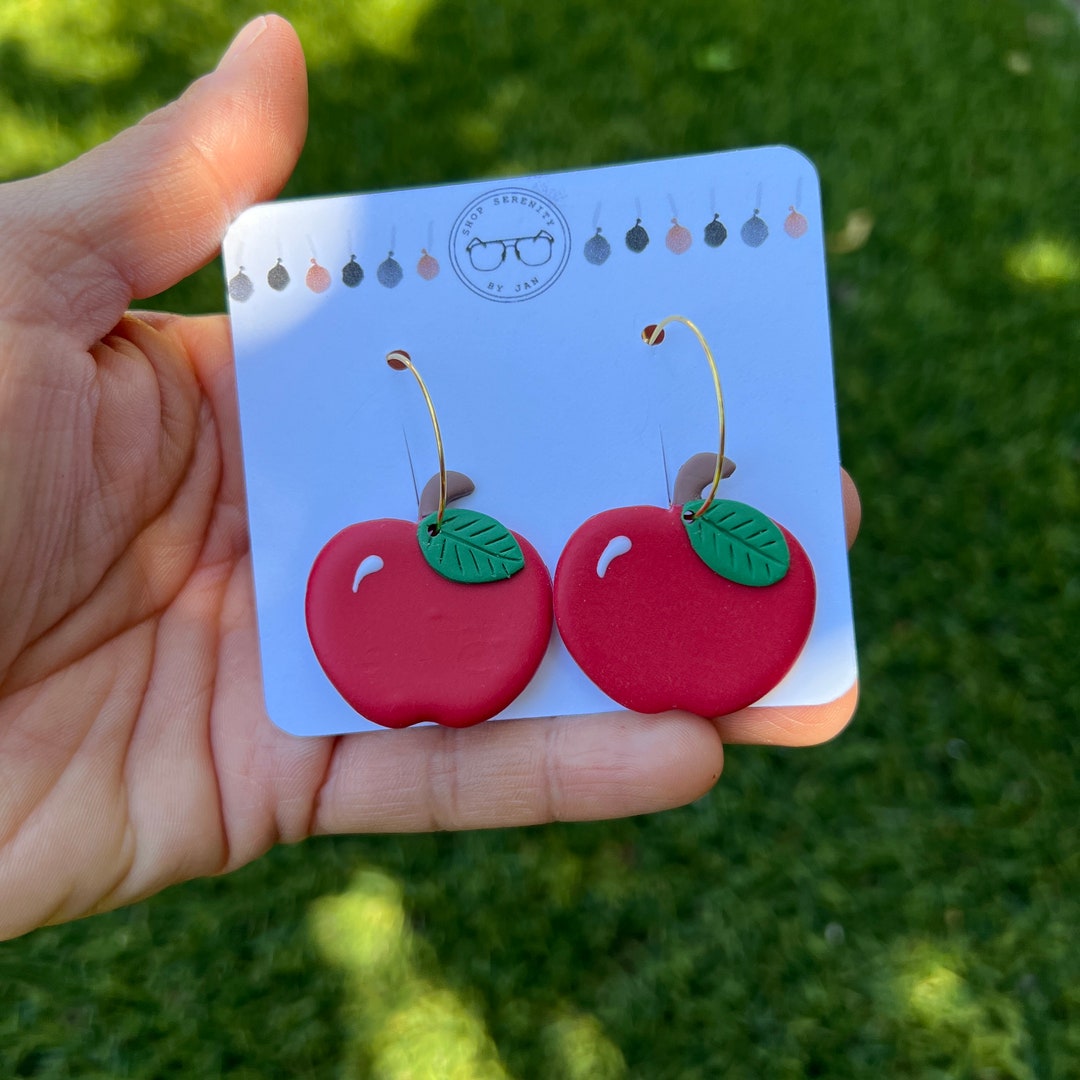 Apple Clay Earrings,back to School Earrings, Teacher Earrings, Gift for