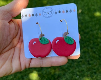 Apple Clay Earrings,Back to School Earrings, Teacher Earrings, Gift for Teacher, One of a kind gift, Dangles, Teacher Gifts, School