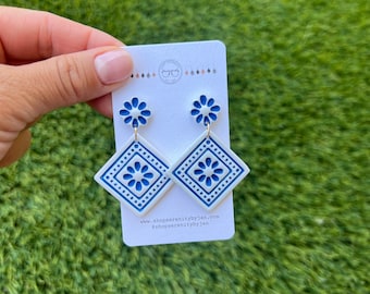 Handmade Talavera Tile Earrings: Mexican Pottery, Surgical Steel