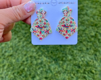 Otomi Grandmas Shawl Earrings, Statement Earrings, Polymer Clay Earrings, Handmade Earrings, Clay Earrings, Earrings, Cinco De Mayo