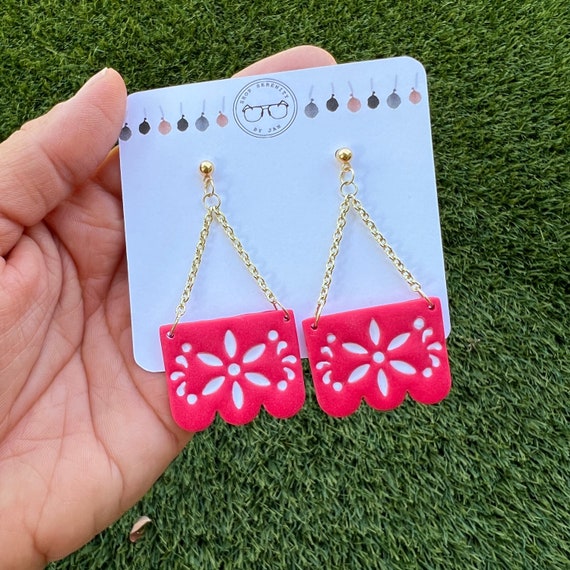 Papel Picado Earrings , Polymer Clay Earrings , Fiesta Earrings, Mexican Decorations, Mexican Folk Art, Dia De Los Muertos, Fiesta Banner