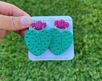 Polymer Clay Nopal Cactus Earrings: Mexican Culture Jewelry