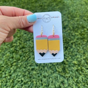 Back to School Pencil Earrings, Pencil Clay Earrings, Teacher Earrings, Gift for Teacher, One of a kind gift, Dangles, Teacher Gifts, School
