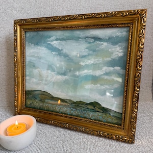 Vintage framed oil art painting / French European Countryside artwork / framed oil painting wall artwork / original decor painting