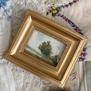 Art Original Oil landscape small FRAMED wall art painting / signed round artwork / framed oil wall artwork / original decor painting