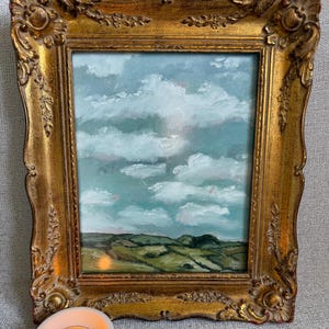 Antique framed original oil art painting / French European Countryside artwork / framed oil painting wall artwork / original decor painting