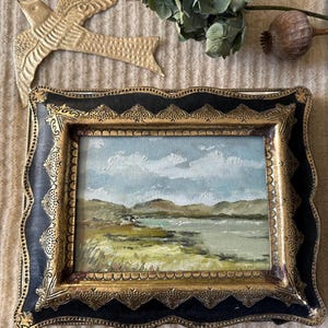 Vintage FRAMED oil art coastal painting / French Countryside artwork / framed oil painting wall artwork / original decor painting