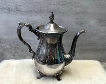 Vintage silver plated tea pitcher with lid / metal kitchen tea kettle / Flower bouquet vase decor