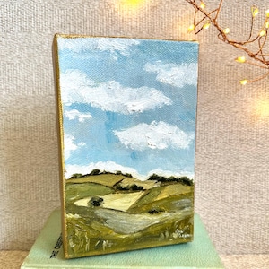 French Countryside Oil Painting: Small Gold Landscape Art (4x6)