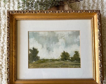 Art Original Oil Landscape small framed painting / signed original artwork / Gold framed oil painting artwork / original decor painting