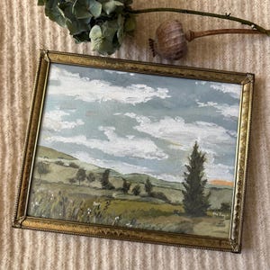 Vintage FRAMED oil art painting / French Countryside artwork / framed oil painting wall artwork / original decor painting