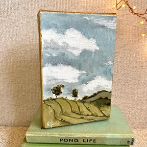 French Countryside Oil Painting: Small Canvas Gold Trim Artwork