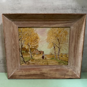 Original Oil or Acrylic Village scene framed painting / vintage signed original wall artwork / Searing 54 signed