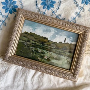 Framed French Countryside Oil Painting: Landscape Pond Art, Signed