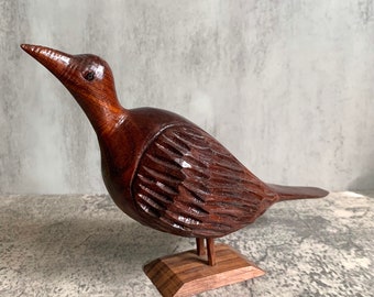 Vintage wooden bird sculpture / hand carved wooden folk art bird / midcentury modern object / animal statue