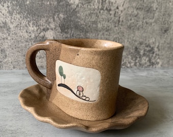 Vintage pottery mug unusual shape / Pottery kitchen coffee tea mug / handmade home decoration