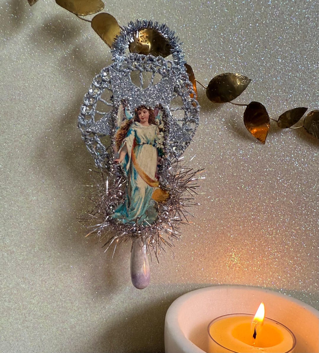 Vintage German Die Cut Glitter Angel Ornament / Christmas Tinsel ...