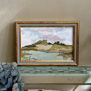 Art Original Oil landscape small FRAMED wall art painting / signed round artwork / framed oil wall artwork / original decor painting