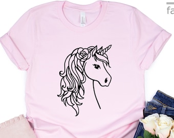 Camiseta de unicornio con flores / Camiseta de unicornio con flores / Camiseta de unicornio mágico / Camiseta de amante de los unicornios / Camiseta de niña linda / Camisetas de animales lindos / Camisetas de regalo