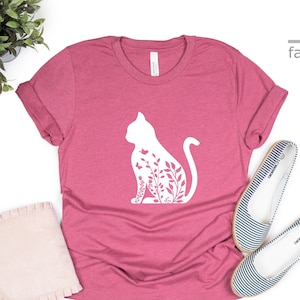 Floral Cat Shirt | Flower Cat Shirt | Animal Lover Shirt | Gift Tees | Cute Cat Shirt