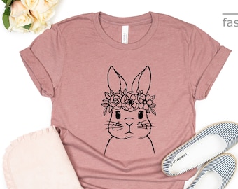 Camiseta de coelho floral de Páscoa | Camiseta de coelho fofa | Camiseta amante de coelhos | Camiseta amante de animais | Camisetas de presente