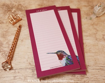 Hummingbird Notepad - Stationery - To Do List , Memo pad - Birthday Gift , Grocery List, Teacher Gift - perfect for planning all your tasks