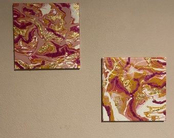 Acrylic Pour Painting | Pink and Gold Home Decor | Abstract Painting with Glitter | Girly Wall Decor