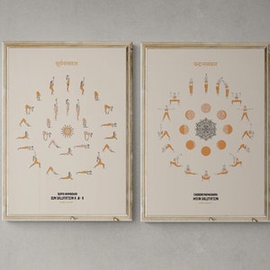 Sun & Moon Salutation Set of 2 Ashtanga Vinygasa Yoga sequence, INSTANT DOWNLOAD, Surya Namaskar, asana printable, home decor