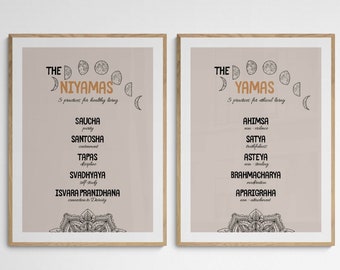 Yama Niyama Printable Wall Art set of 2, Ashtanga 8 limbs of Yoga, INSTANT DOWNLOAD, Minimal Boho Home, Gift for friends family, yoga lovers