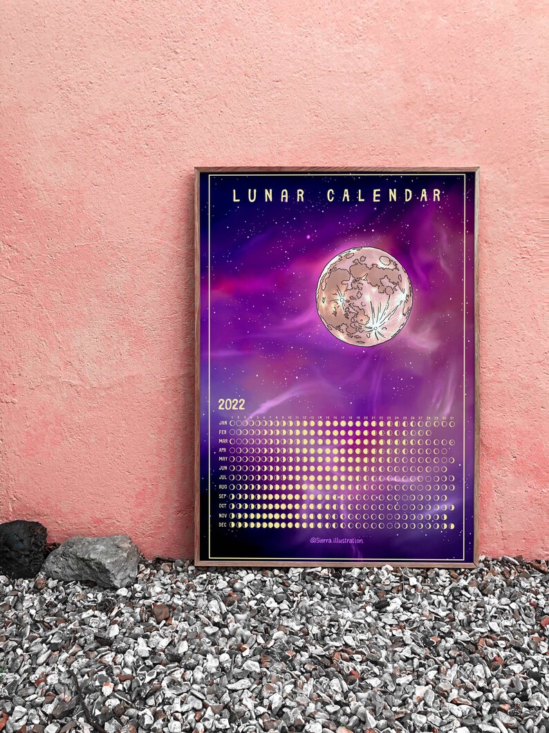 2022 Lunar Calendar Printable INSTANT DOWNLOAD Fullmoon La Etsy New 
