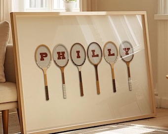 Vintage Philly Racquet Print | Philadelphia Retro Tennis Wall Art | Digital Download