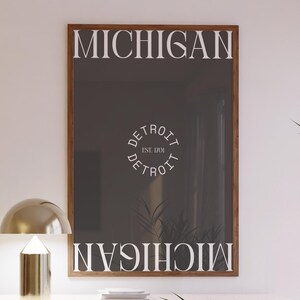 Detroit Michigan Art Print | Modern Detroit Wall Art Charcoal | Michigan Apartment Gift | Digital Download