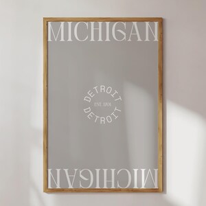 Detroit Michigan Art Print | Modern Detroit Wall Art Gray | Michigan Apartment Gift | Digital Download