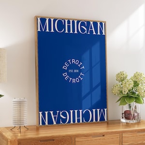 Detroit Michigan Art Print | Modern Detroit Wall Art Blue | Michigan Apartment Gift | Digital Download