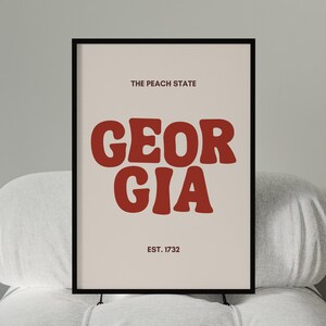 Impresión artística de Georgia / Póster del estado del melocotón / Arte urbano de moda / Descarga digital