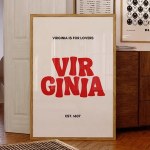 Virginia Typography Art Print | Virginia State Red Poster Print | Trendy City Art | Digital Download