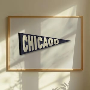 Vintage Chicago Pennant Print | Chicago Flag Blue Wall Art | Chi-Town City Art | Digital Download