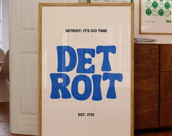 Detroit Typography Art Print | Blue Michigan Wall Decor (Digital Download)