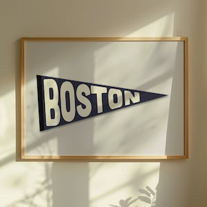 Vintage Boston Pennant Print | Boston Flag Wall Art | Massachusetts City Art | Digital Download