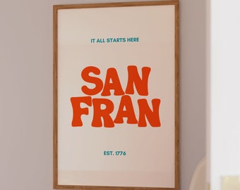 San Francisco Typography Art Print | Orange Wall Decor (Digital Download)