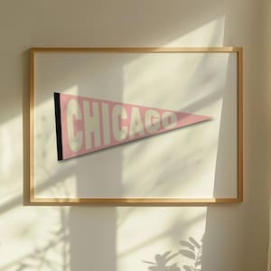 Vintage Chicago Pennant Print | Chicago Flag Pink Wall Art | Chi-Town City Art | Digital Download