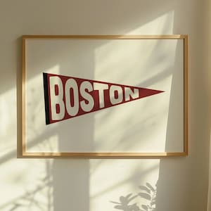 Vintage Boston Pennant Print | Boston Flag Red Wall Art | Massachusetts City Art | Digital Download